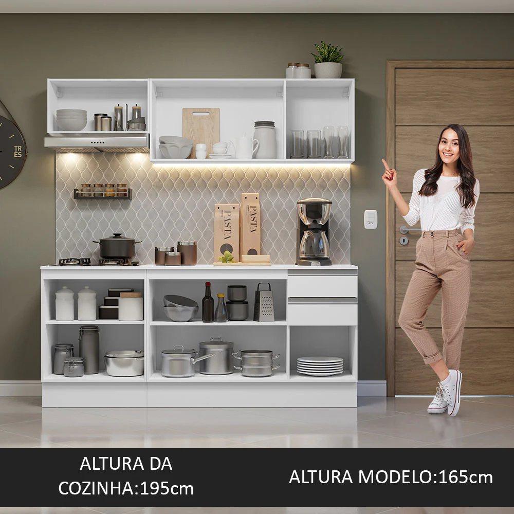 Armário de Cozinha Compacta 100% MDF 180 cm Branco Smart Madesa 01 - Image 6