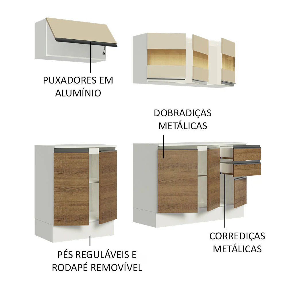 Armário de Cozinha Compacta 100% MDF 180 cm Branco/Rustic/Crema Smart Madesa 01 - Image 4