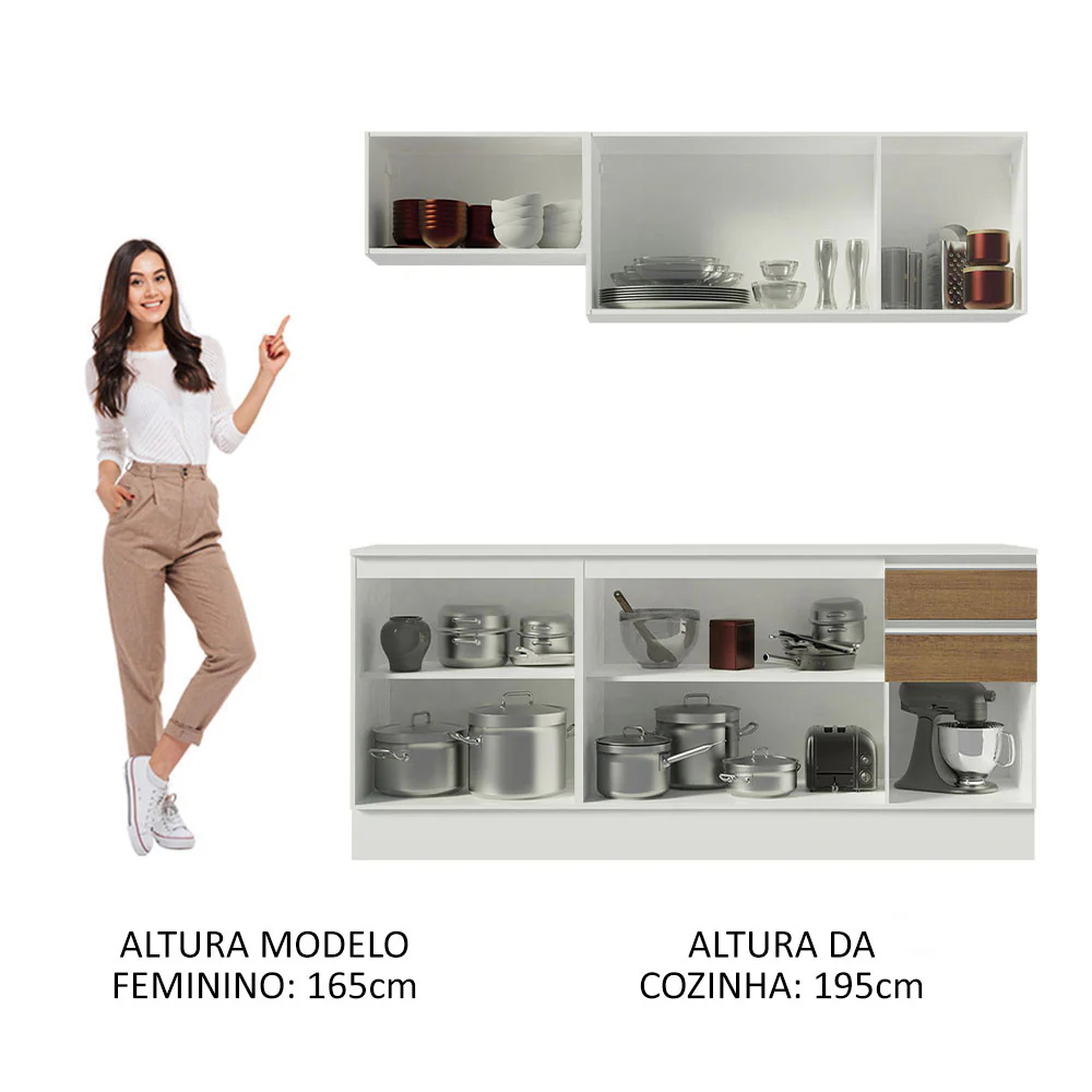 Armário de Cozinha Compacta 100% MDF 180 cm Branco/Rustic/Crema Smart Madesa 01 - Image 6