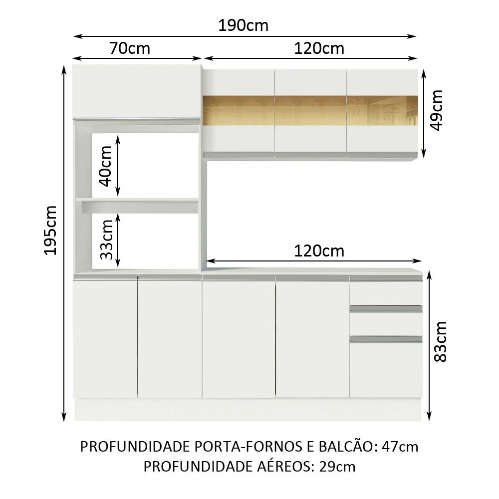 Armário de Cozinha Compacta 100% MDF 190 cm Frentes Branco Smart Madesa 01 - Image 3
