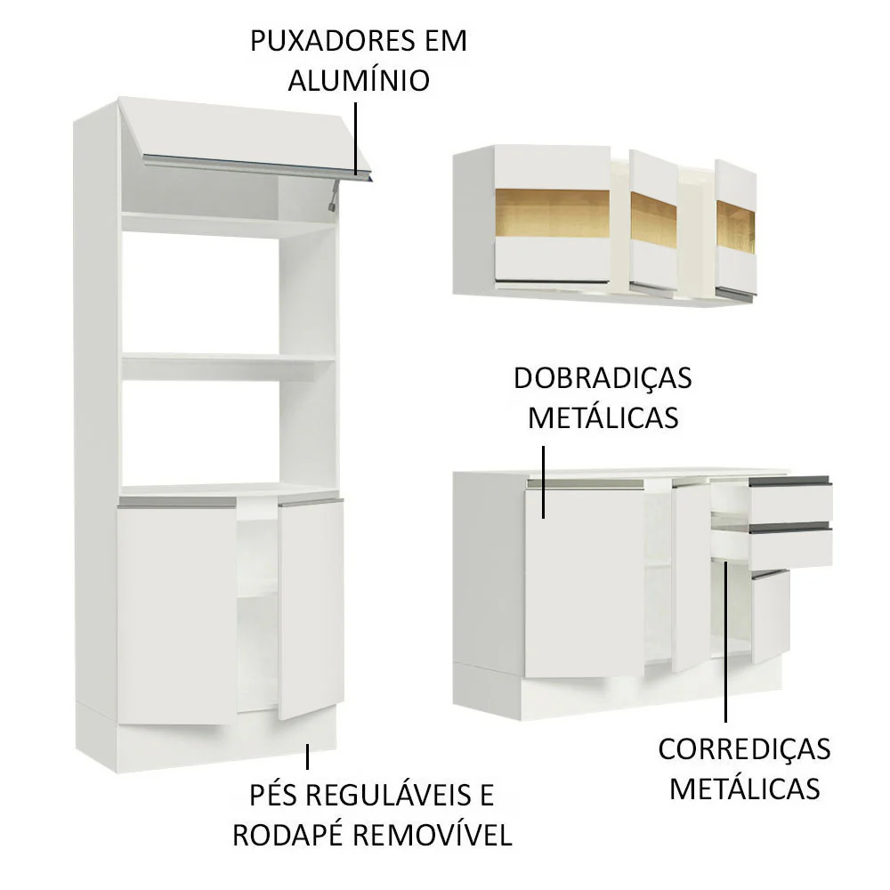 Armário de Cozinha Compacta 100% MDF 190 cm Frentes Branco Smart Madesa 01 - Image 4