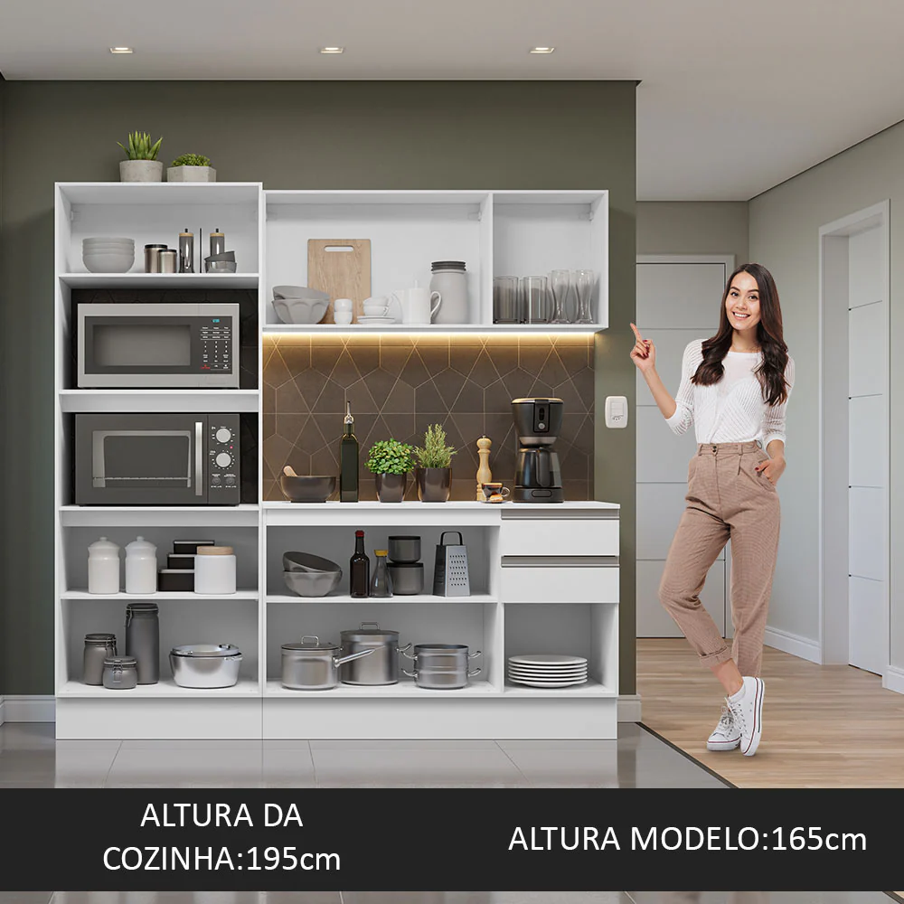 Armário de Cozinha Compacta 100% MDF 190 cm Frentes Branco Smart Madesa 01 - Image 6