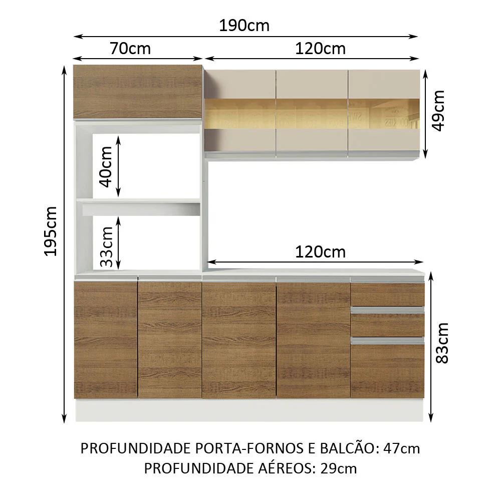 Armário de Cozinha Compacta 100% MDF 190 cm Branco/Rustic/Crema Smart Madesa 01 - Image 3