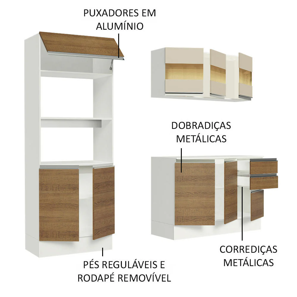 Armário de Cozinha Compacta 100% MDF 190 cm Branco/Rustic/Crema Smart Madesa 01 - Image 4