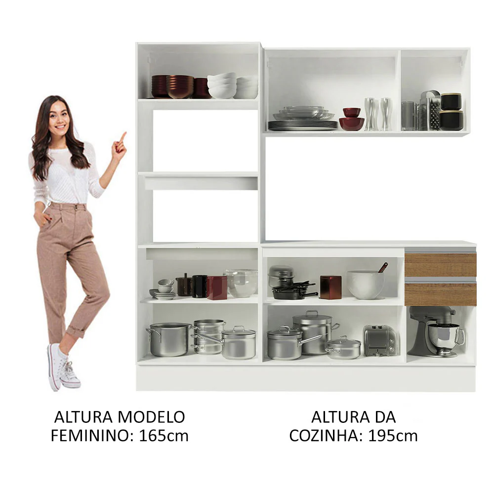 Armário de Cozinha Compacta 100% MDF 190 cm Branco/Rustic/Crema Smart Madesa 01 - Image 5