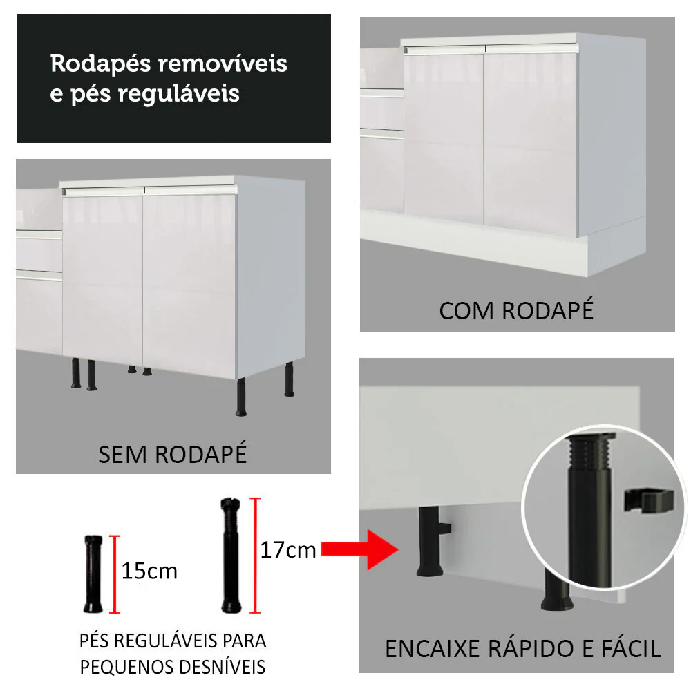 Armário de Cozinha Compacta 100% MDF 190 cm Frentes Branco Brilho Smart Madesa XP - Image 11