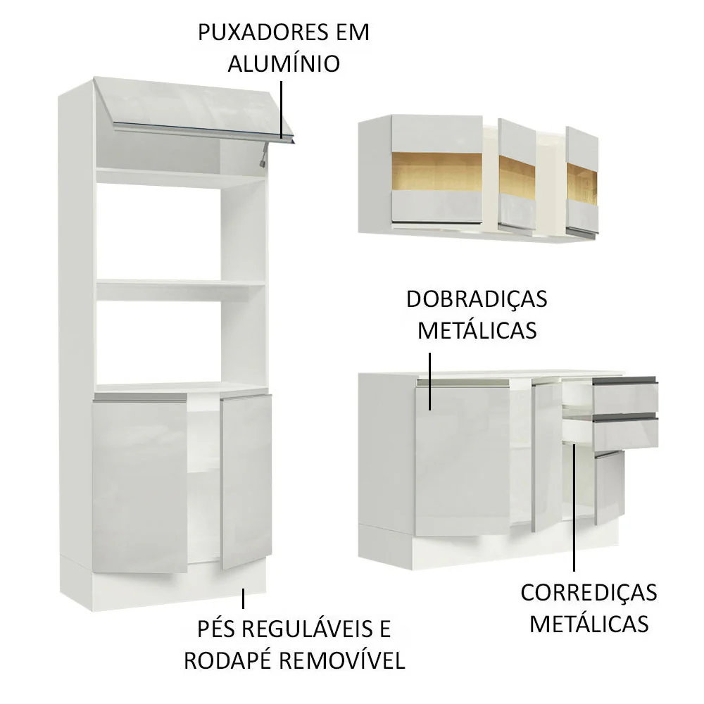 Armário de Cozinha Compacta 100% MDF 190 cm Frentes Branco Brilho Smart Madesa XP - Image 4