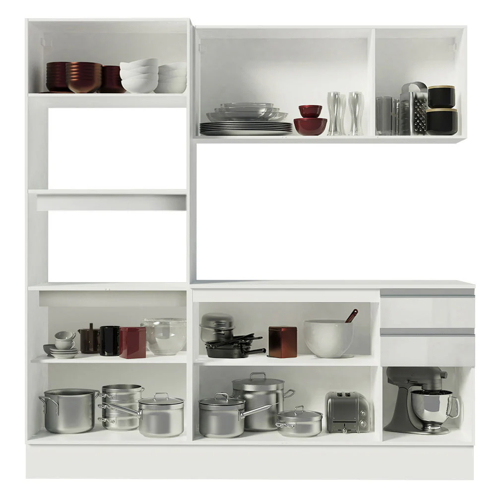 Armário de Cozinha Compacta 100% MDF 190 cm Frentes Branco Brilho Smart Madesa XP - Image 5