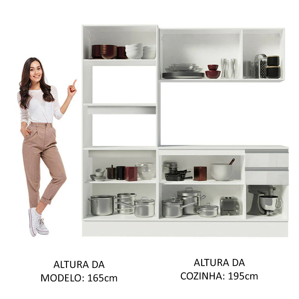 Armário de Cozinha Compacta 100% MDF 190 cm Frentes Branco Brilho Smart Madesa XP - Image 6