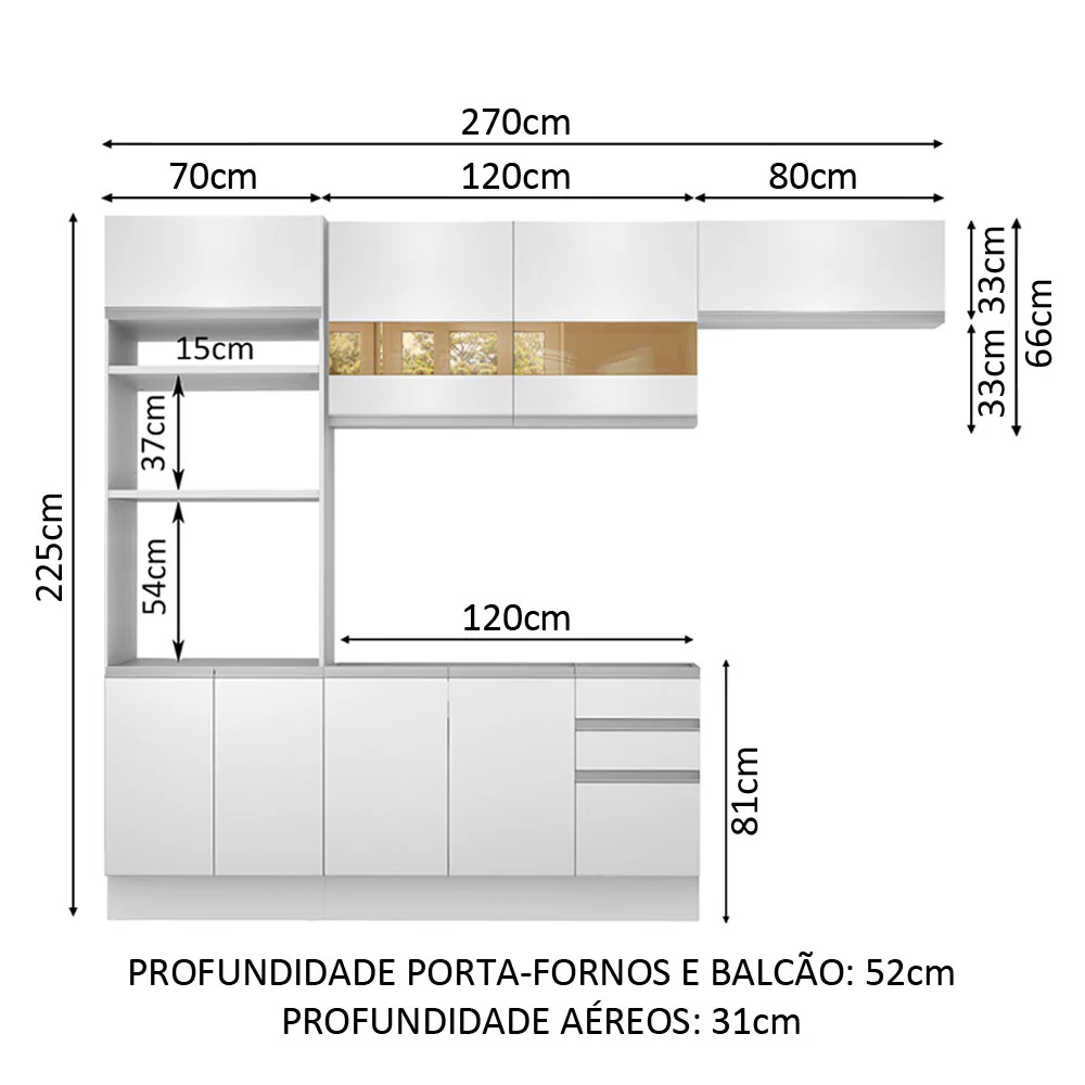 Armário de Cozinha Completa 270cm Branco Marselha Madesa 01 - Image 3