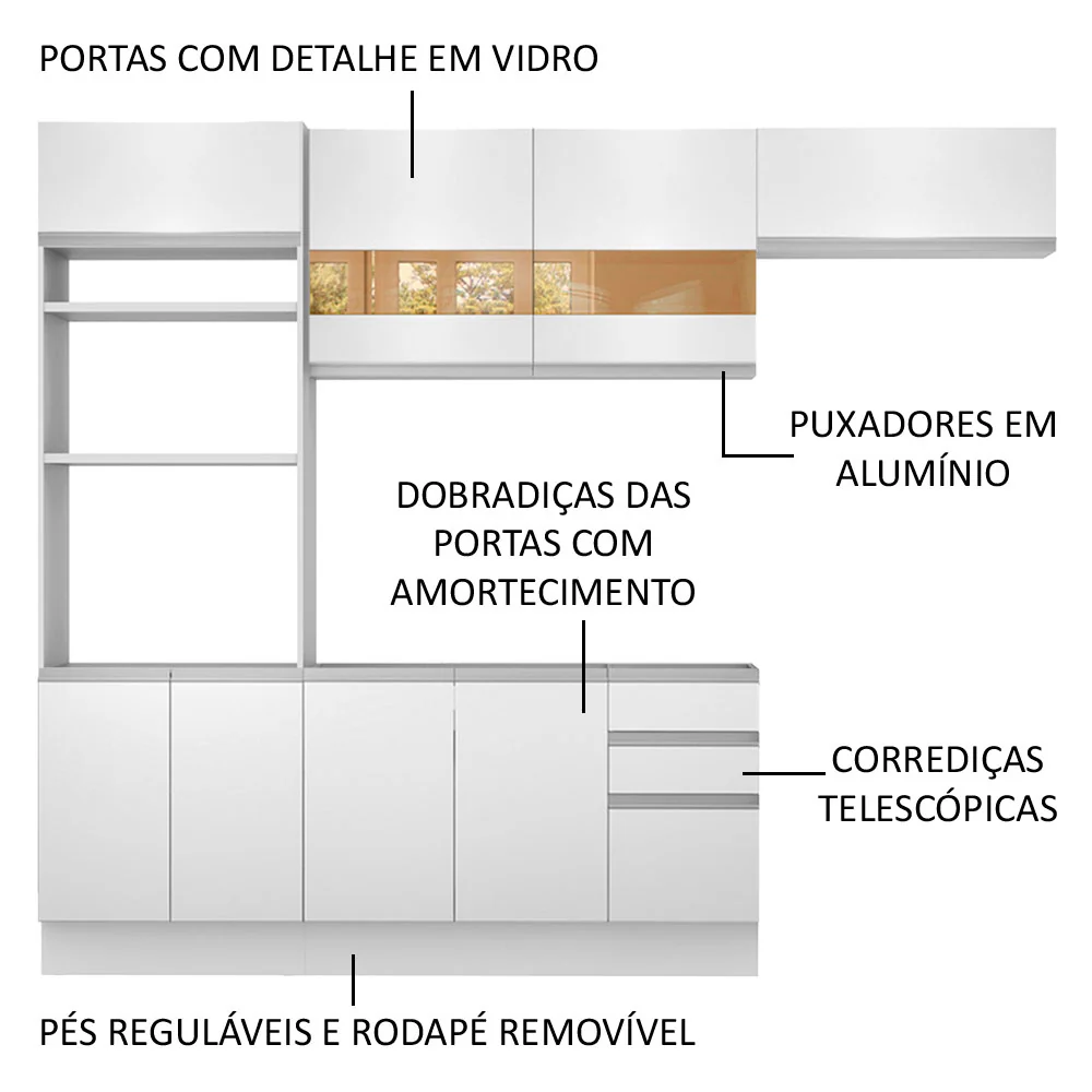 Armário de Cozinha Completa 270cm Branco Marselha Madesa 01 - Image 4