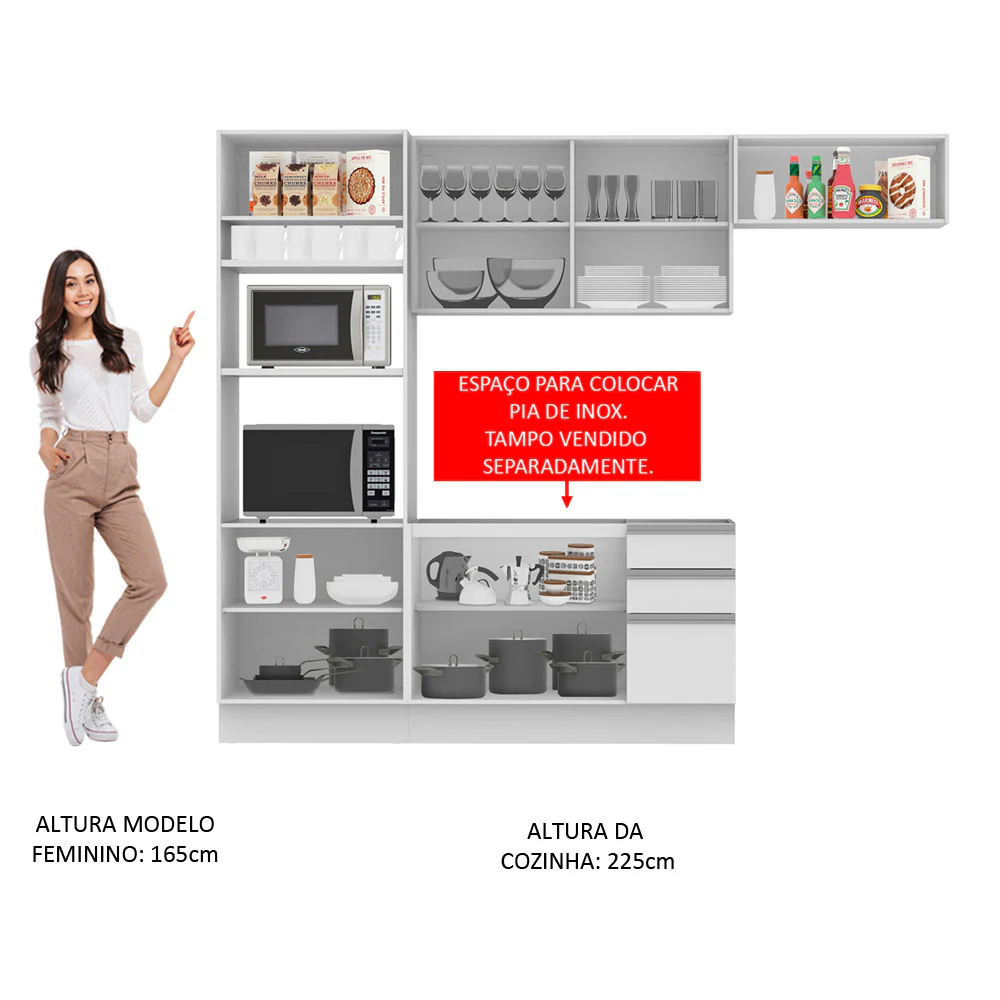 Armário de Cozinha Completa 270cm Branco Marselha Madesa 01 - Image 6