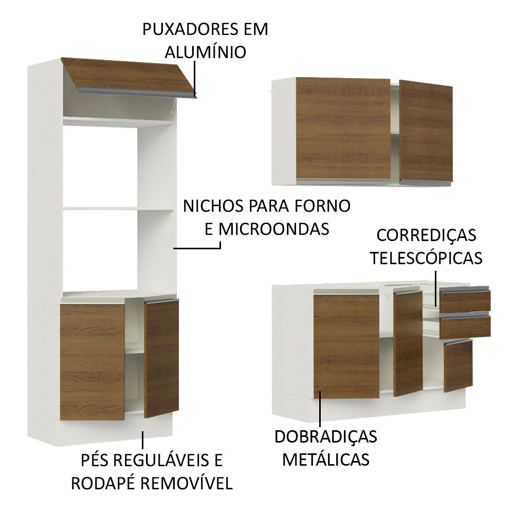 Armário de Cozinha Compacta 100% MDF 190cm Branco/Rustic Acordes Madesa 01 - Image 4
