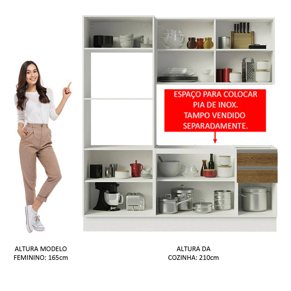 Armário de Cozinha Compacta 100% MDF 190cm Branco/Rustic Acordes Madesa 01 - Image 5