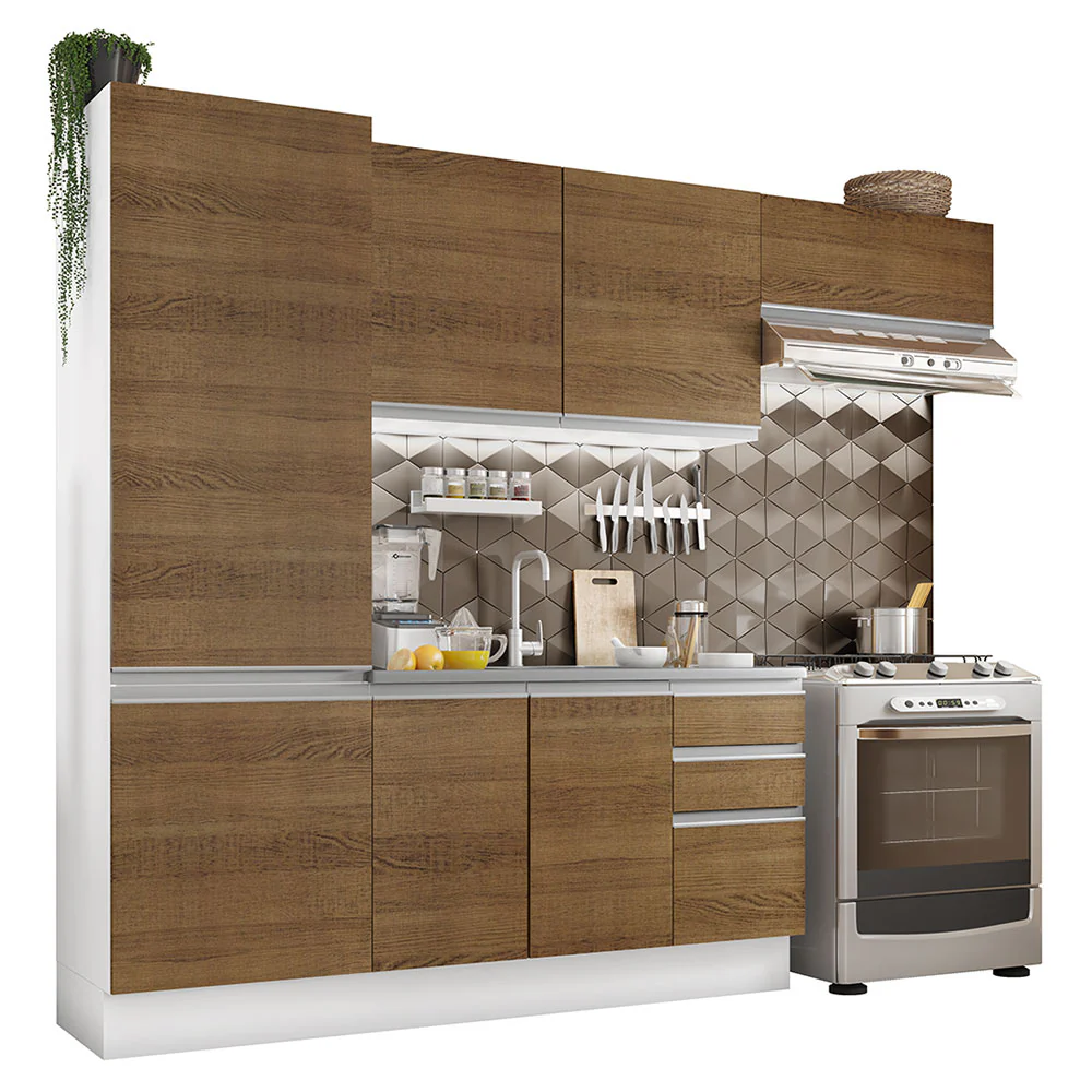 Armário de Cozinha Compacta 100% MDF 260cm Portas Branco/Rustic Acordes Madesa 02 - Image 2