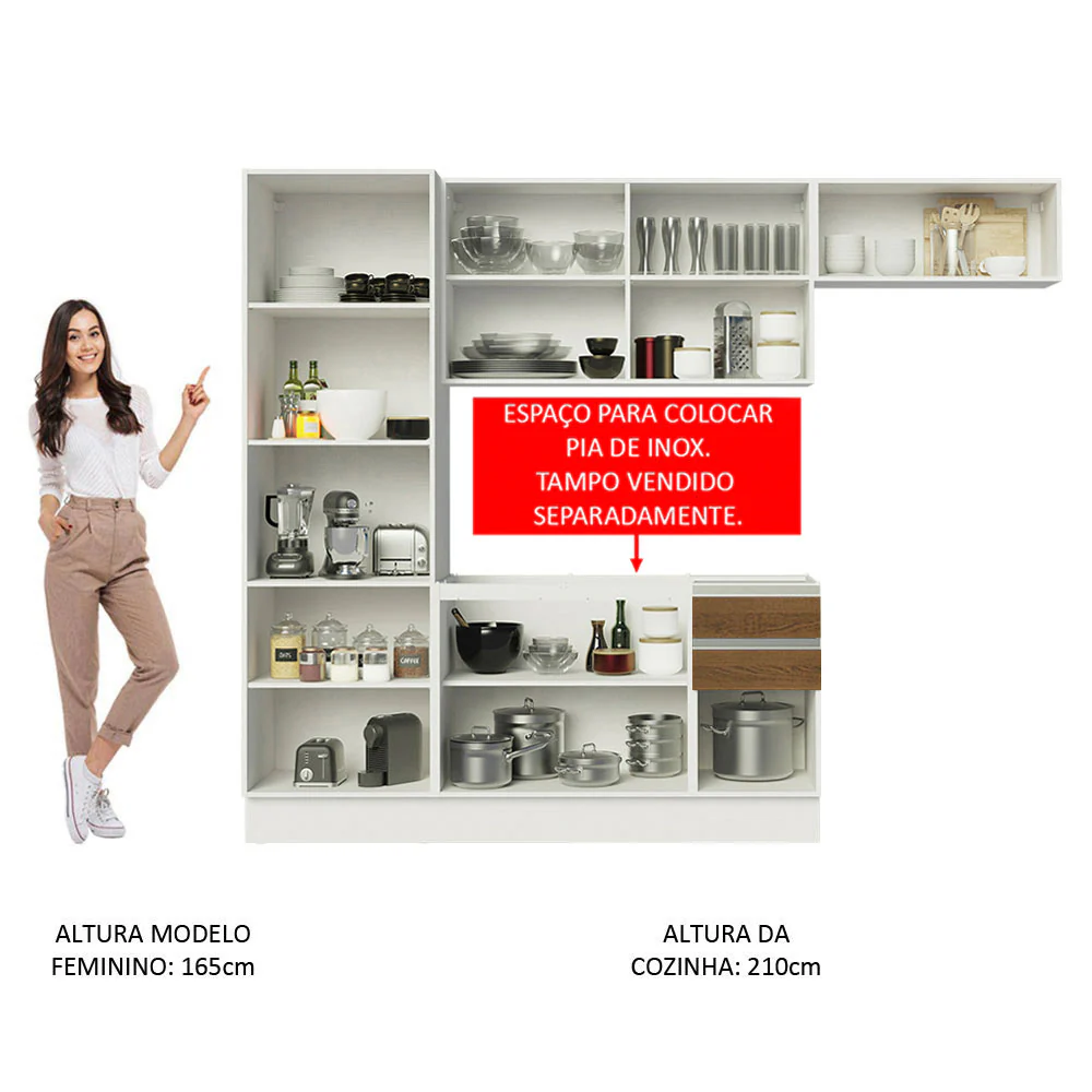 Armário de Cozinha Compacta 100% MDF 260cm Portas Branco/Rustic Acordes Madesa 02 - Image 5