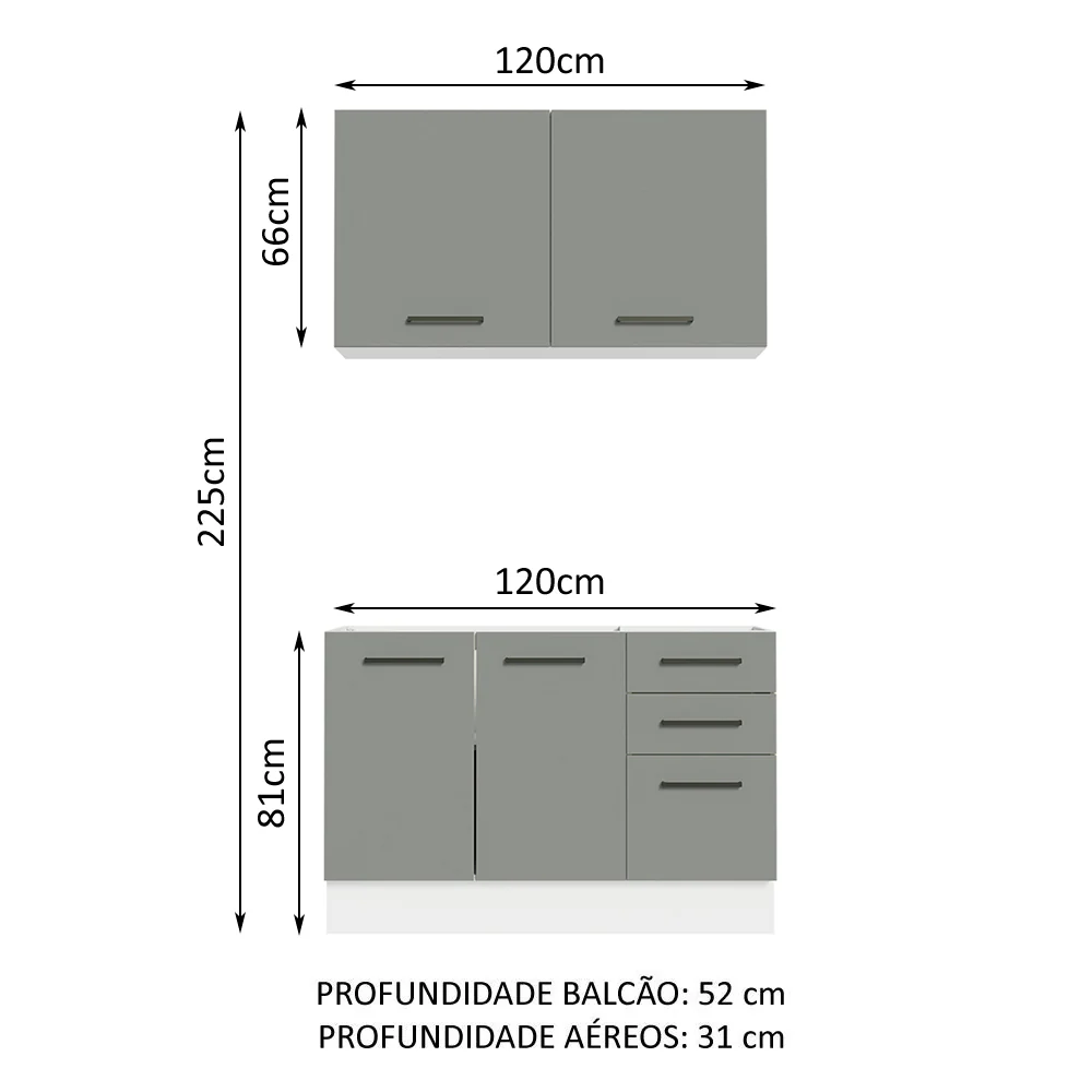 Armário de Cozinha Compacta 120cm Branco/Cinza Agata Madesa 01 - Image 3