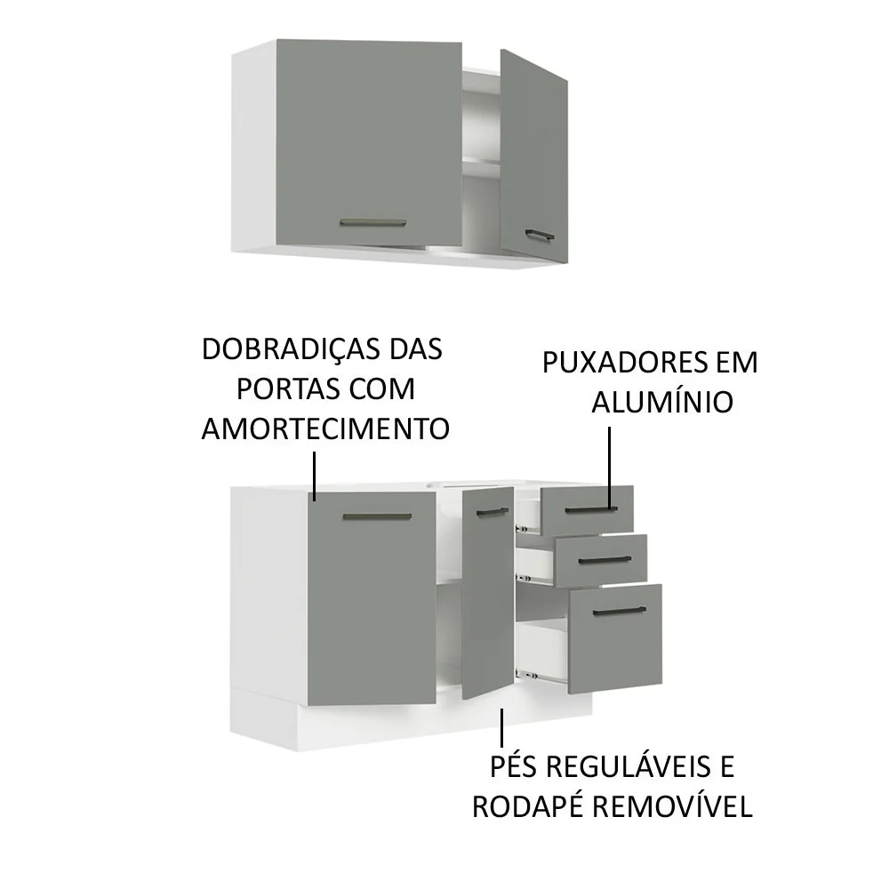 Armário de Cozinha Compacta 120cm Branco/Cinza Agata Madesa 01 - Image 4