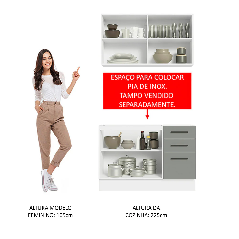 Armário de Cozinha Compacta 120cm Branco/Cinza Agata Madesa 01 - Image 5