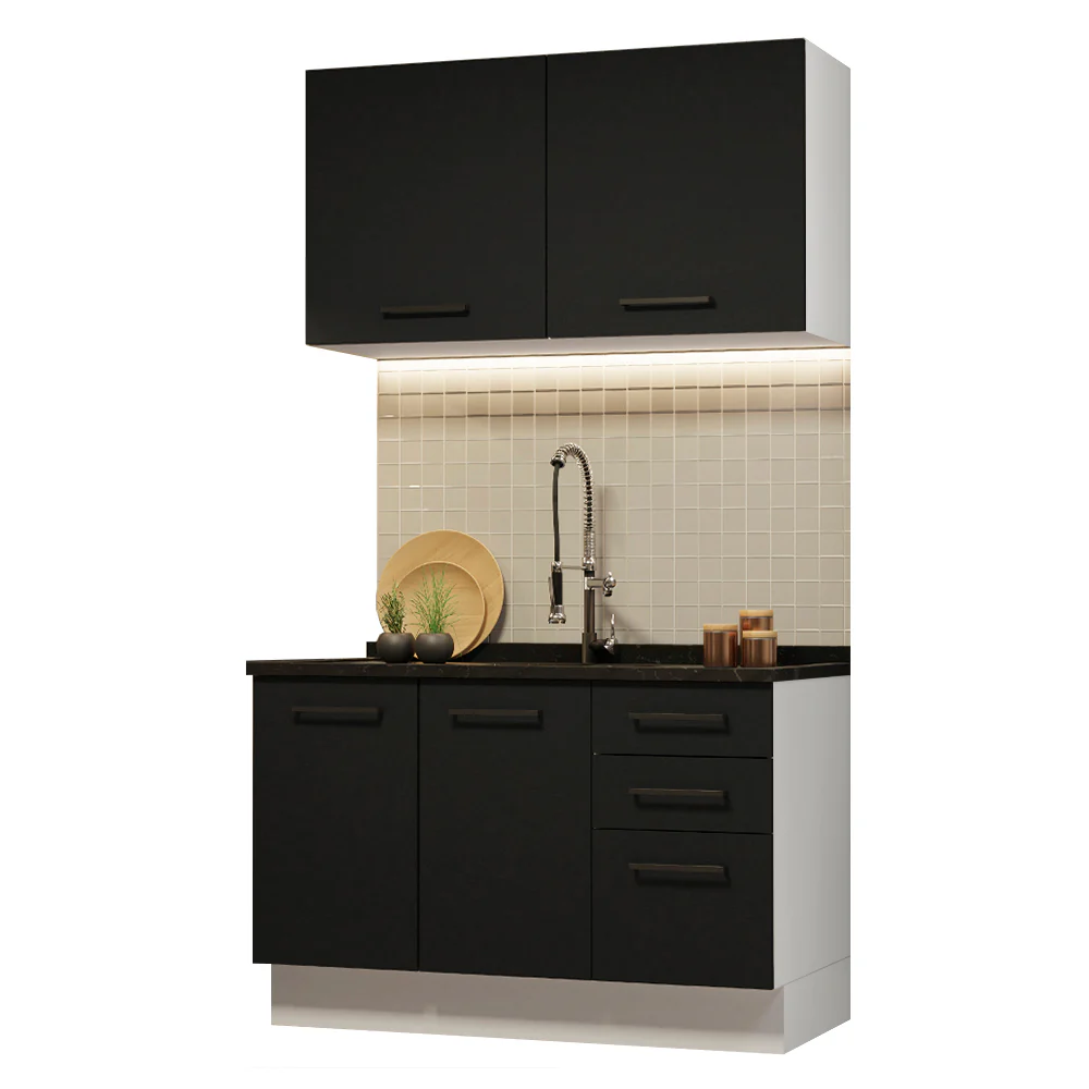 Armário de Cozinha Compacta 120cm Branco/Preto Agata Madesa 01 - Image 2