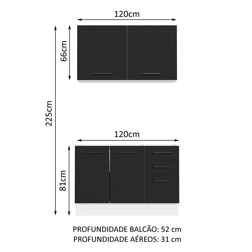 Armário de Cozinha Compacta 120cm Branco/Preto Agata Madesa 01 - Image 3