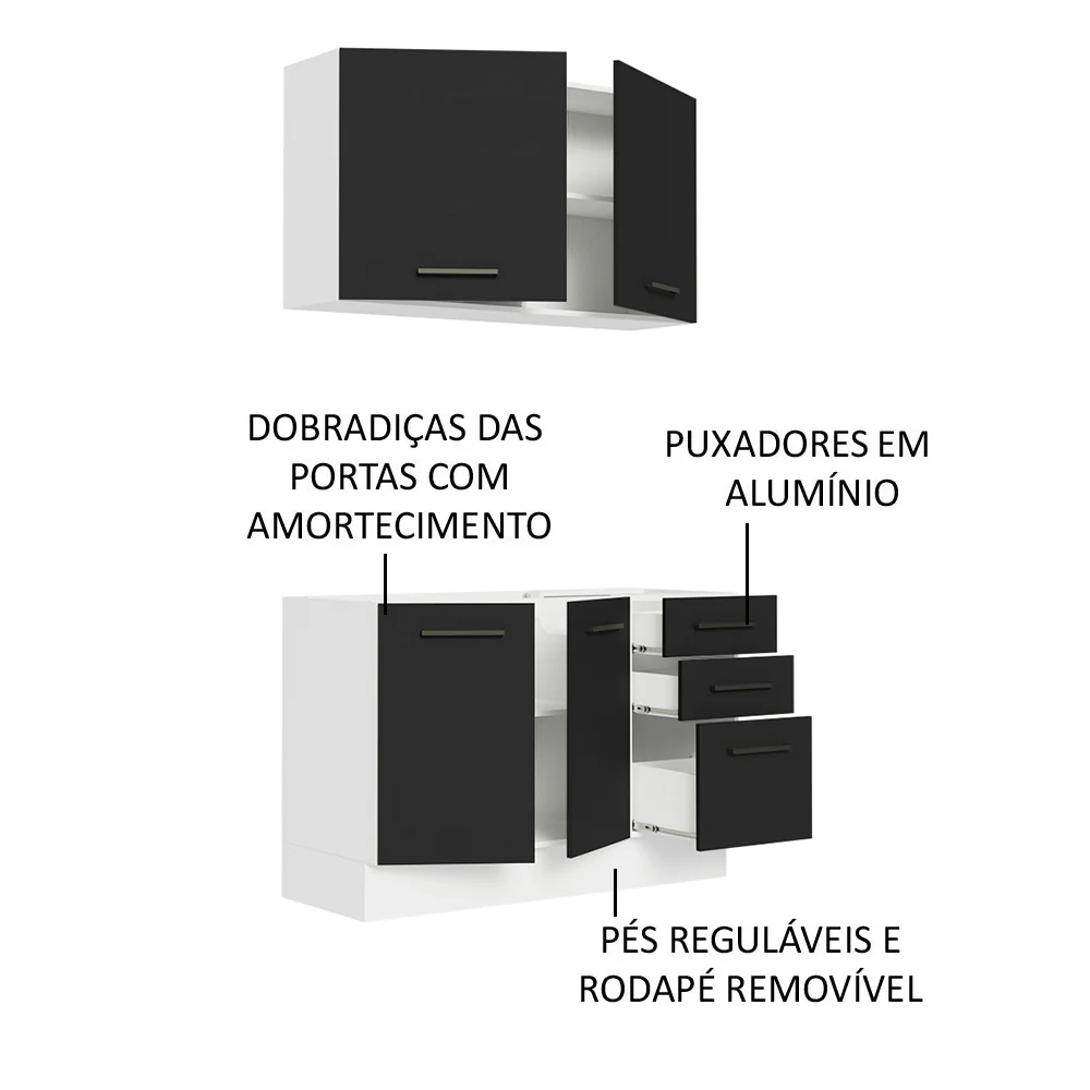 Armário de Cozinha Compacta 120cm Branco/Preto Agata Madesa 01 - Image 4