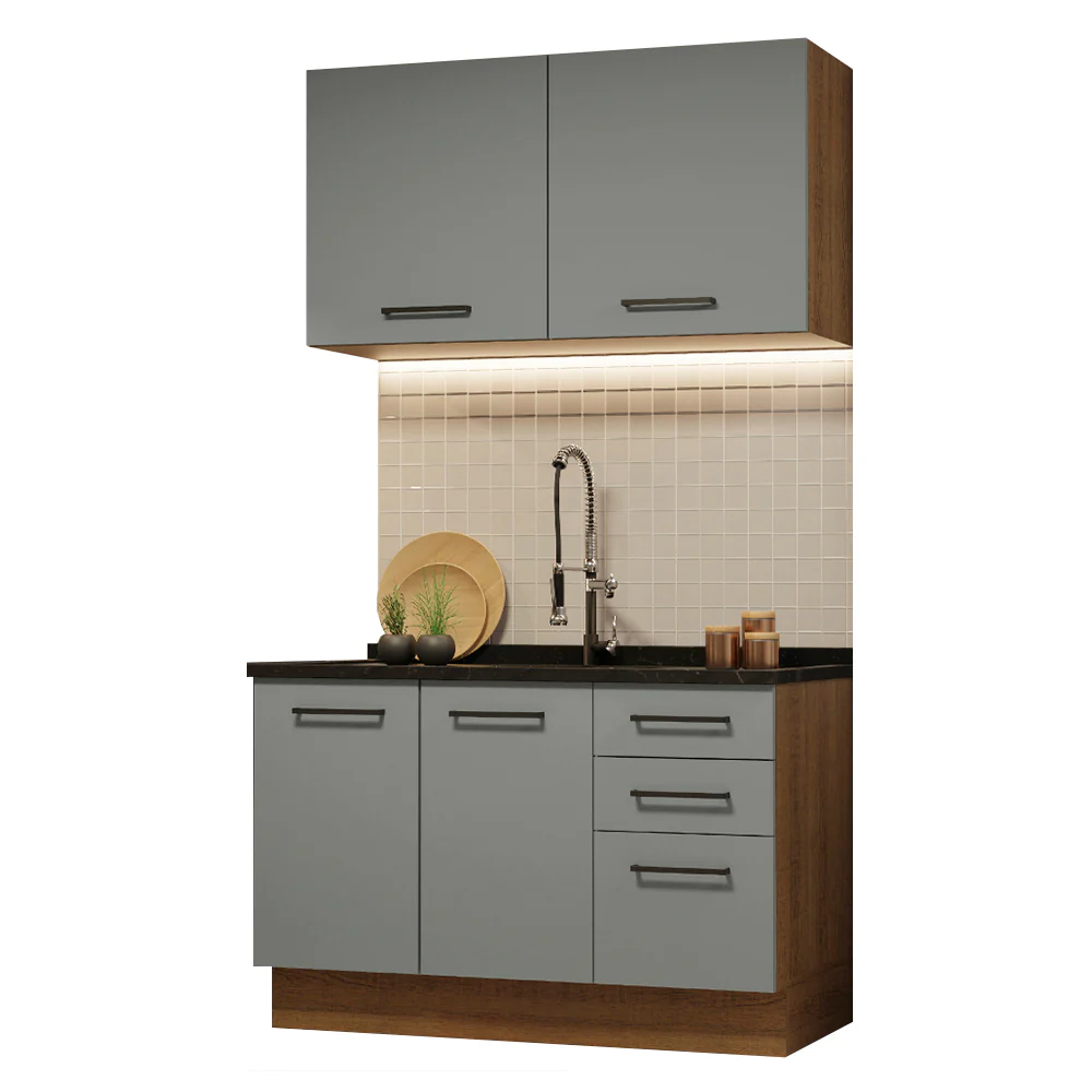 Armário de Cozinha Compacta 120cm Rustic/Cinza Agata Madesa 01 - Image 2
