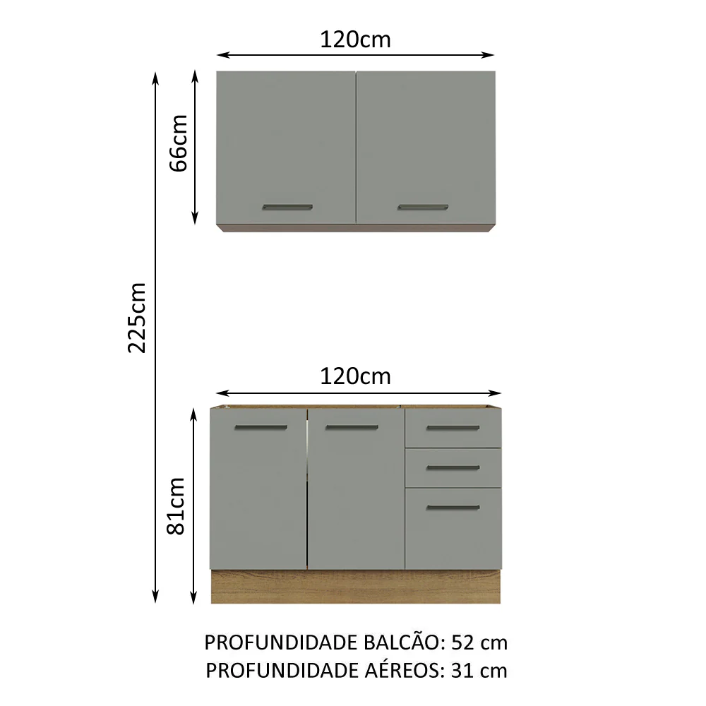 Armário de Cozinha Compacta 120cm Rustic/Cinza Agata Madesa 01 - Image 3