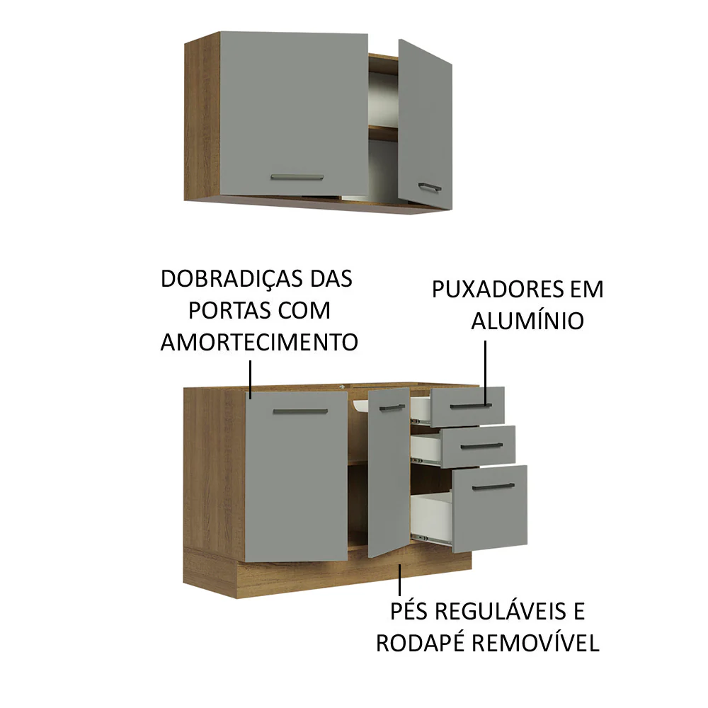 Armário de Cozinha Compacta 120cm Rustic/Cinza Agata Madesa 01 - Image 4