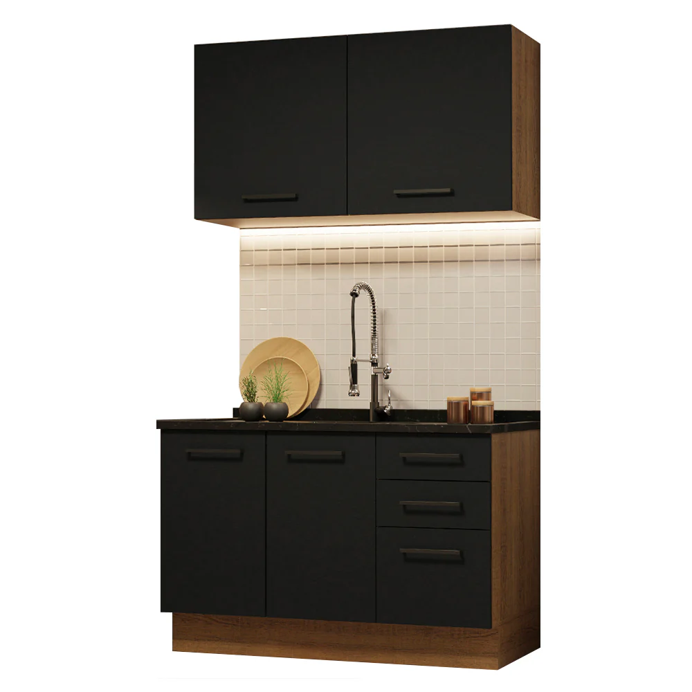 Armário de Cozinha Compacta 120cm Rustic/Preto Agata Madesa 01 - Image 2