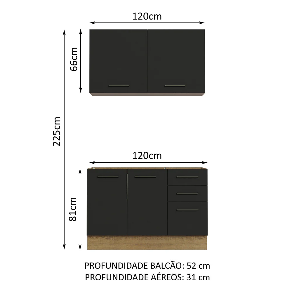 Armário de Cozinha Compacta 120cm Rustic/Preto Agata Madesa 01 - Image 3