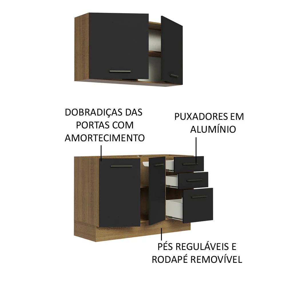 Armário de Cozinha Compacta 120cm Rustic/Preto Agata Madesa 01 - Image 4