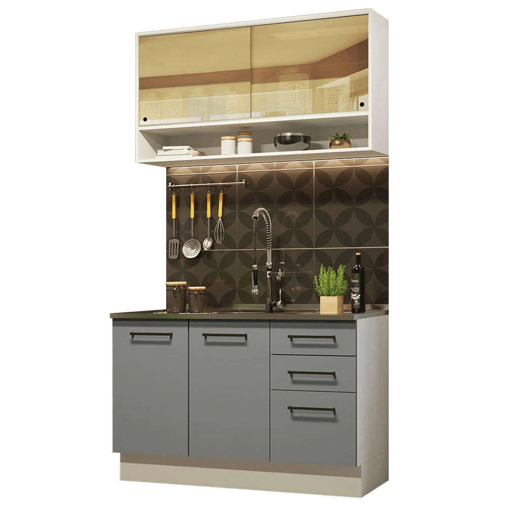 Armário de Cozinha Compacta 120cm Branco/Cinza Agata Madesa 02 - Image 2