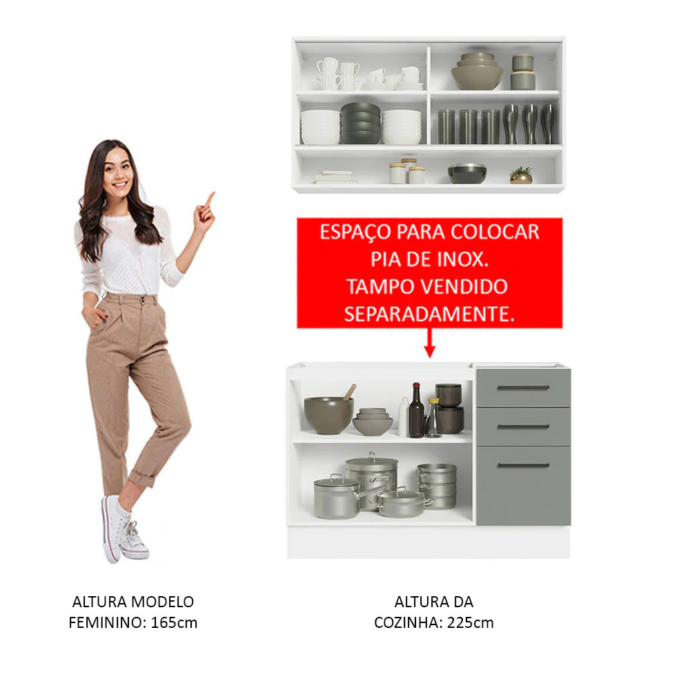 Armário de Cozinha Compacta 120cm Branco/Cinza Agata Madesa 02 - Image 4