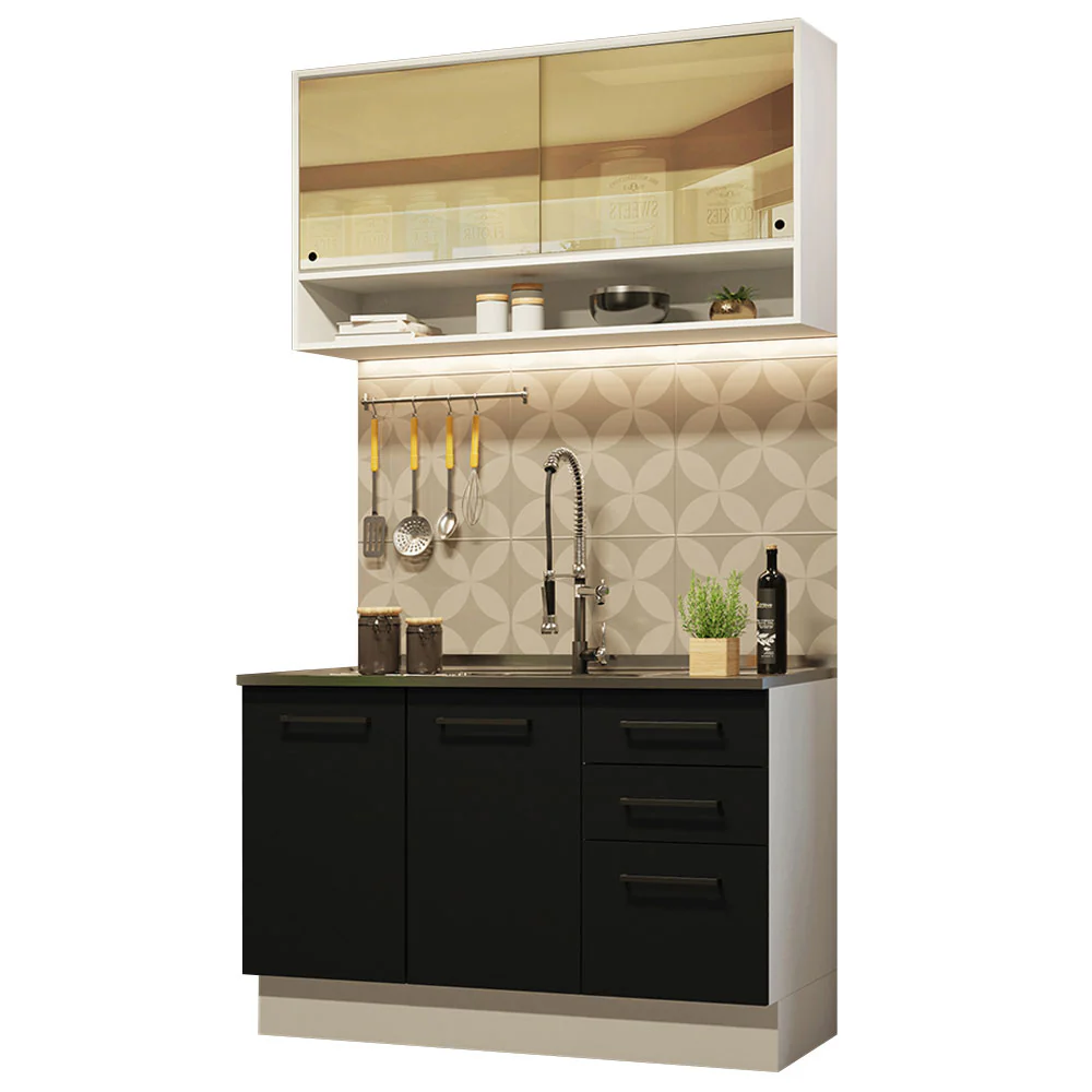 Armário de Cozinha Compacta 120cm Branco/Preto Agata Madesa 02 - Image 2