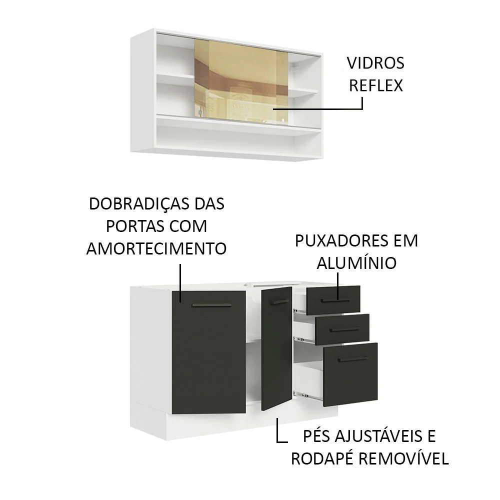 Armário de Cozinha Compacta 120cm Branco/Preto Agata Madesa 02 - Image 4