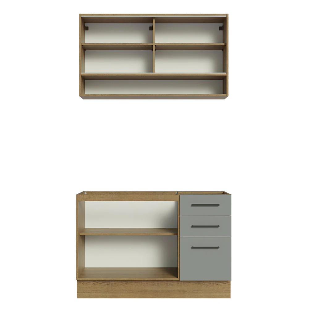 Cozinha Compacta Agata Madesa 4 Portas 3 Gavetas MDP Rustic/Cinza 225x120x52cm - Image 11