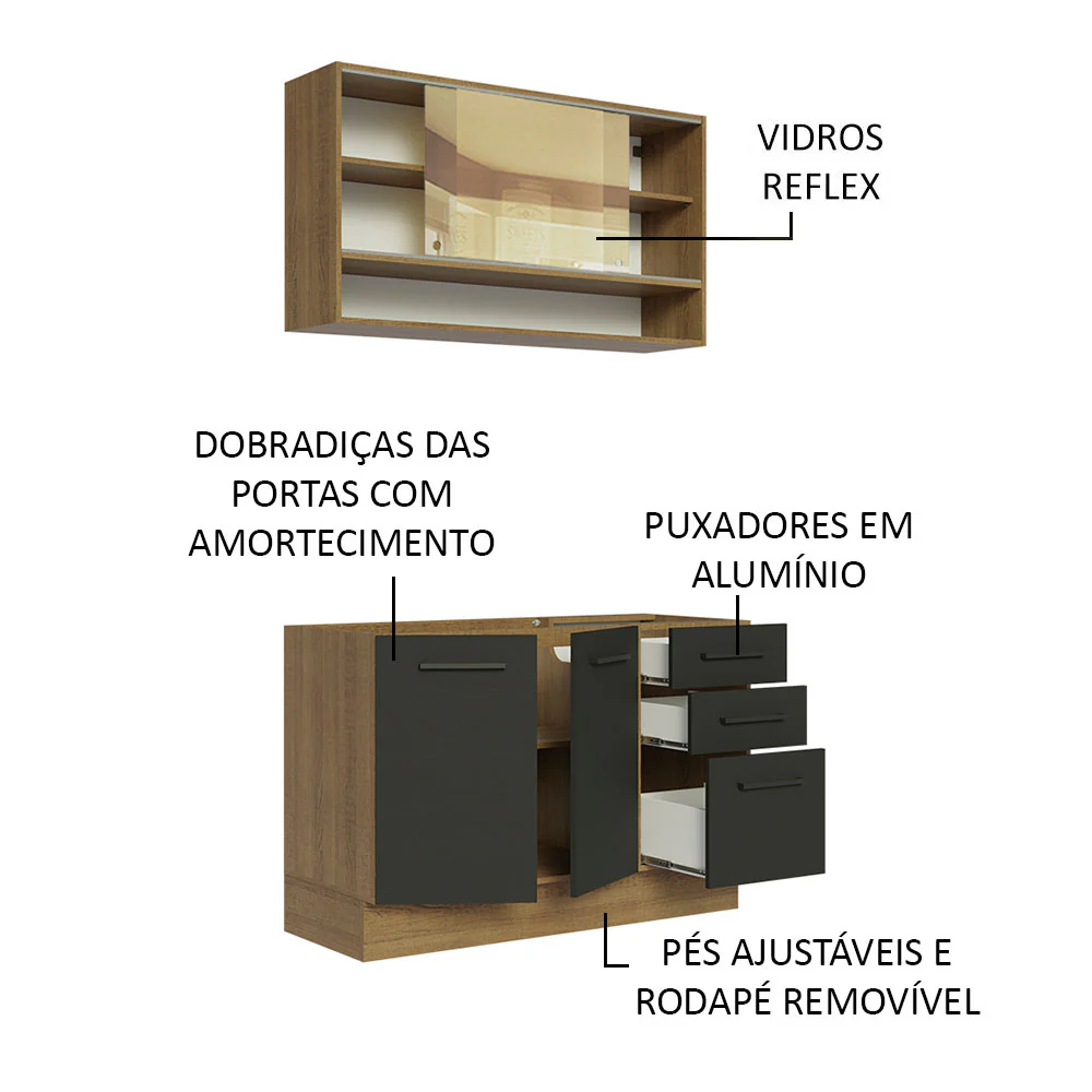 Armário de Cozinha Compacta 120cm Rustic/Preto Agata Madesa 02 - Image 4