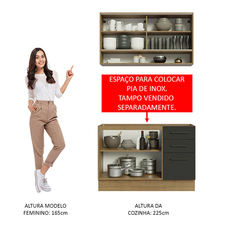 Armário de Cozinha Compacta 120cm Rustic/Preto Agata Madesa 02 - Image 5