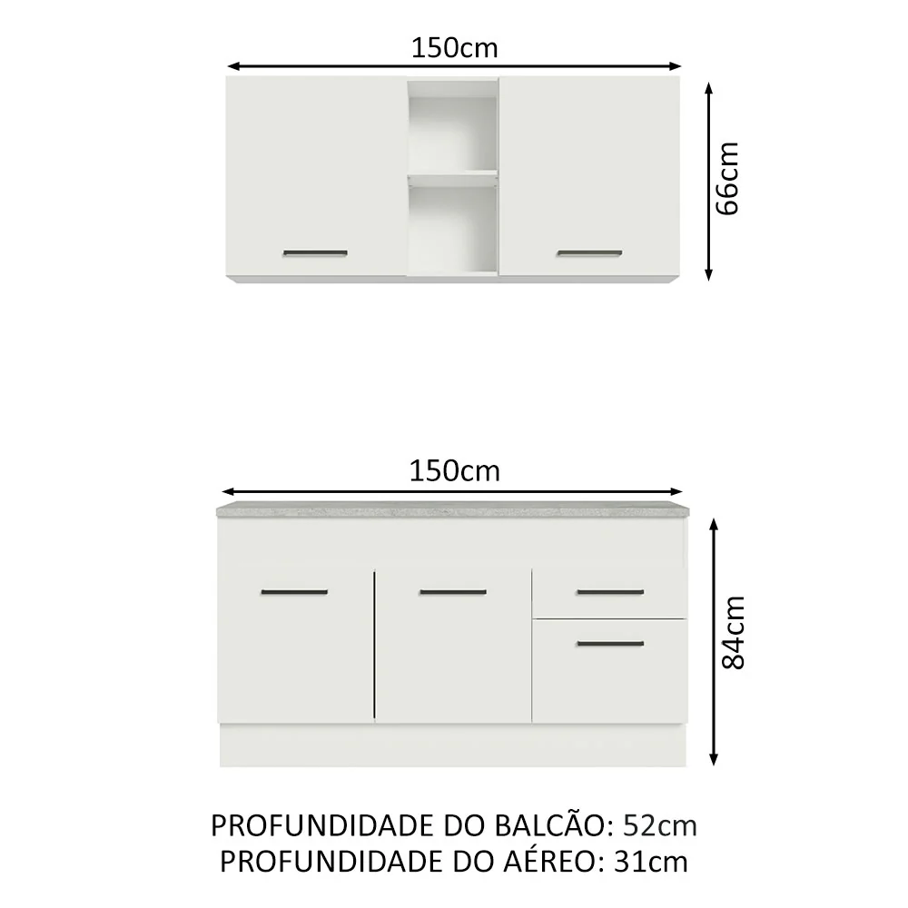 Armário de Cozinha Compacta 150cm Branco Agata Madesa 01 - Image 3