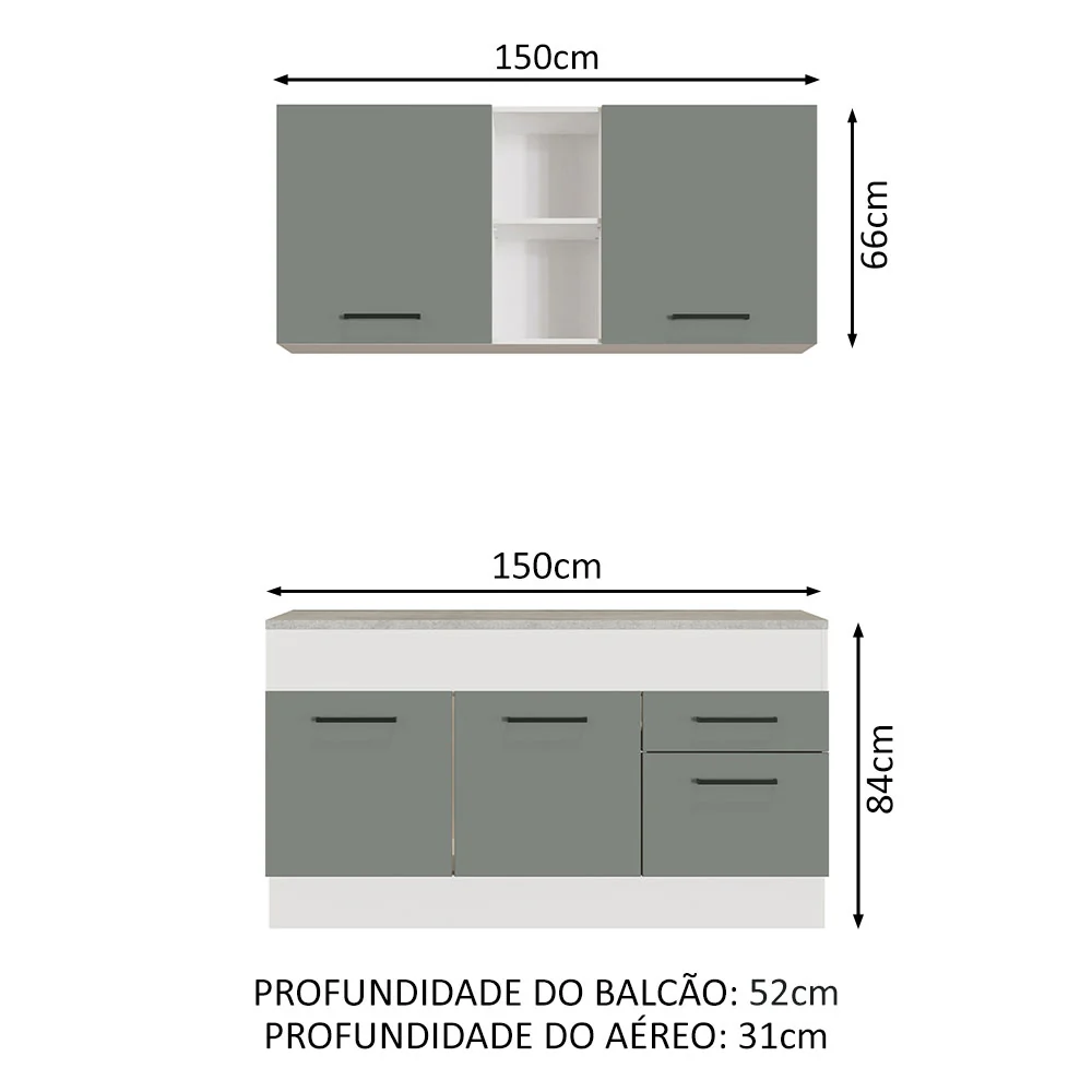 Armário de Cozinha Compacta 150cm Branco/Cinza Agata Madesa 01 - Image 3