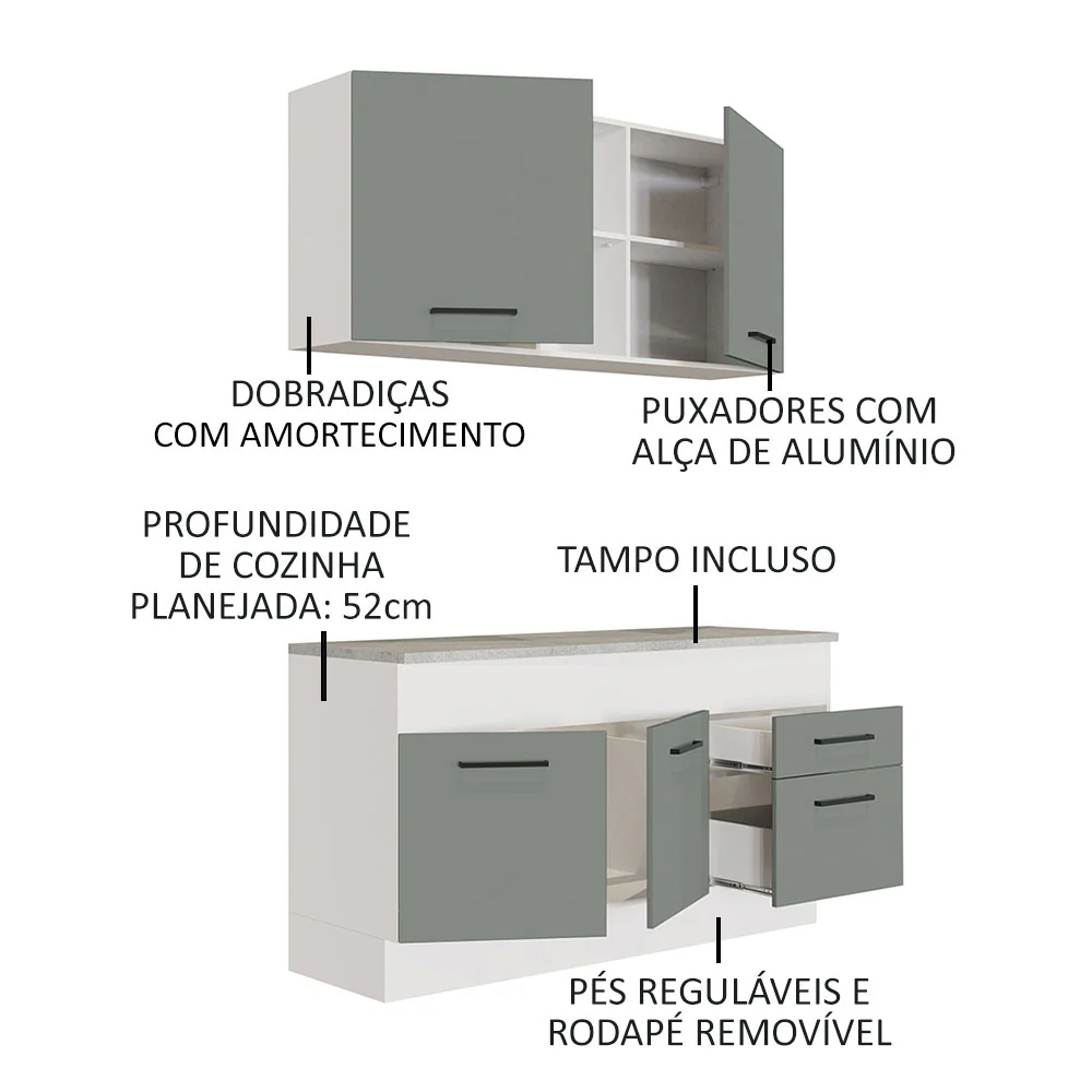 Armário de Cozinha Compacta 150cm Branco/Cinza Agata Madesa 01 - Image 4