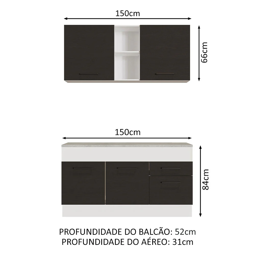 Armário de Cozinha Compacta 150cm Branco/Preto Agata Madesa 01 - Image 3