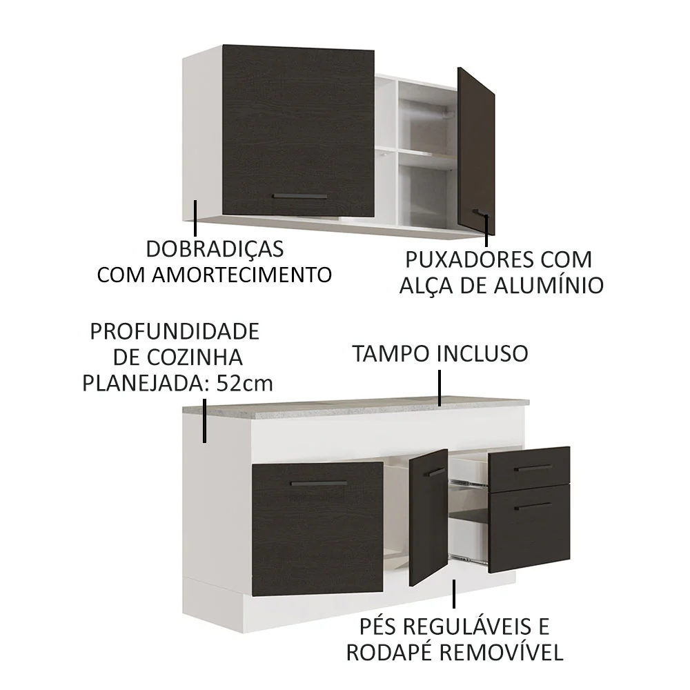 Armário de Cozinha Compacta 150cm Branco/Preto Agata Madesa 01 - Image 4