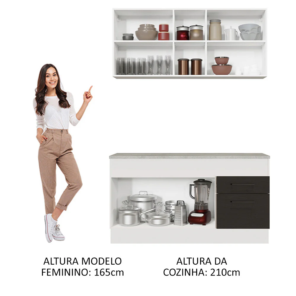 Armário de Cozinha Compacta 150cm Branco/Preto Agata Madesa 01 - Image 5