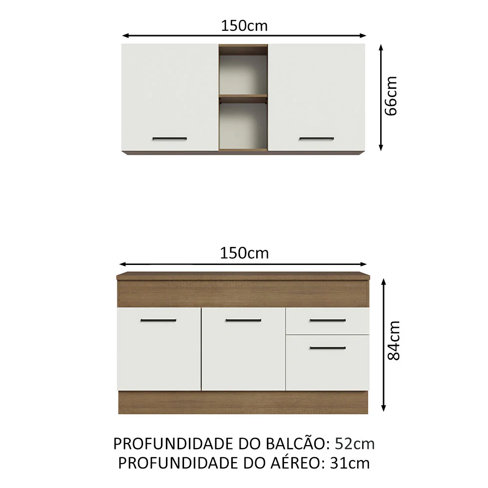 Armário de Cozinha Compacta 150cm Rustic/Branco Agata Madesa 01 - Image 3