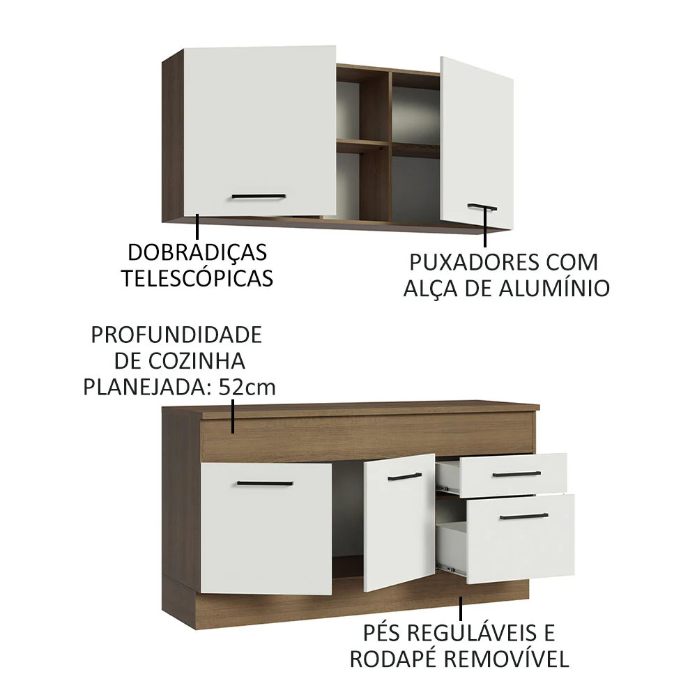 Armário de Cozinha Compacta 150cm Rustic/Branco Agata Madesa 01 - Image 4