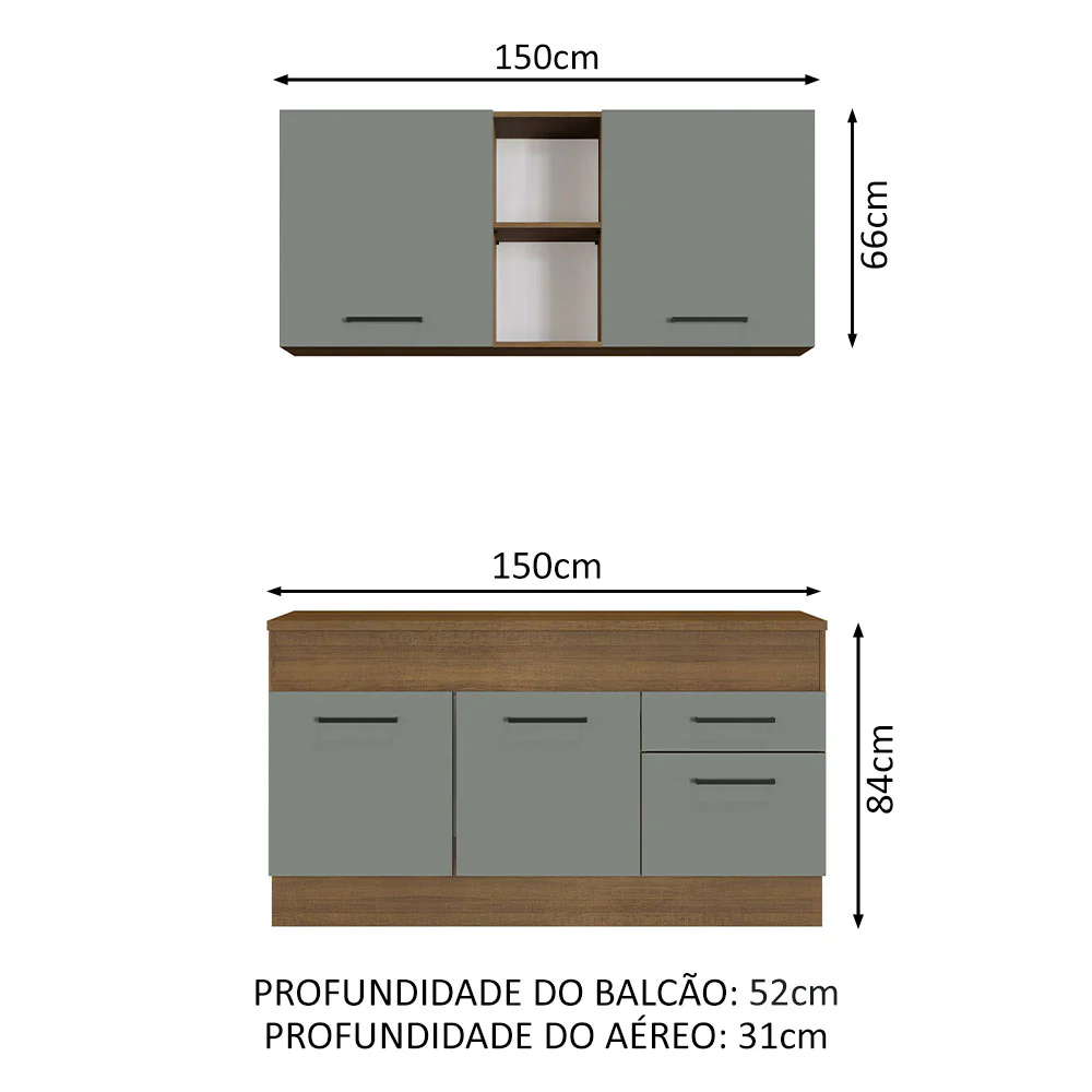 Armário de Cozinha Compacta 150cm Rustic/Cinza Agata Madesa 01 - Image 3