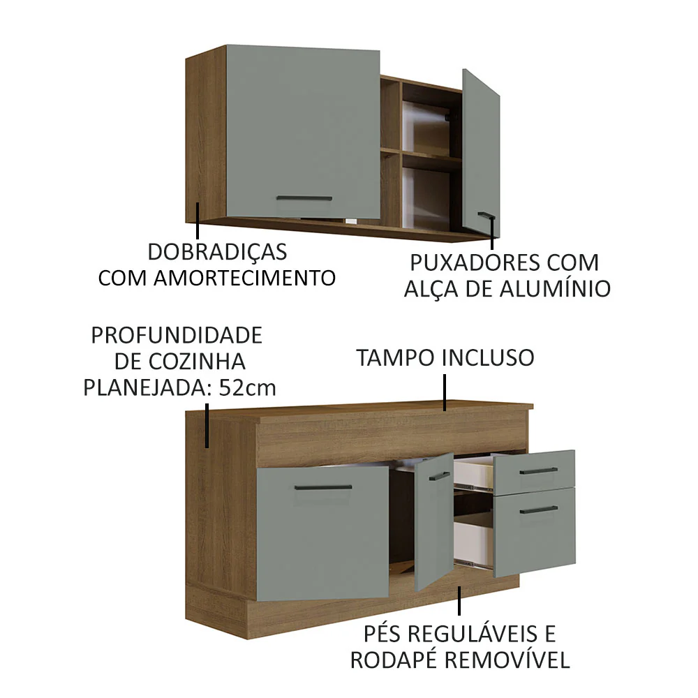 Armário de Cozinha Compacta 150cm Rustic/Cinza Agata Madesa 01 - Image 4