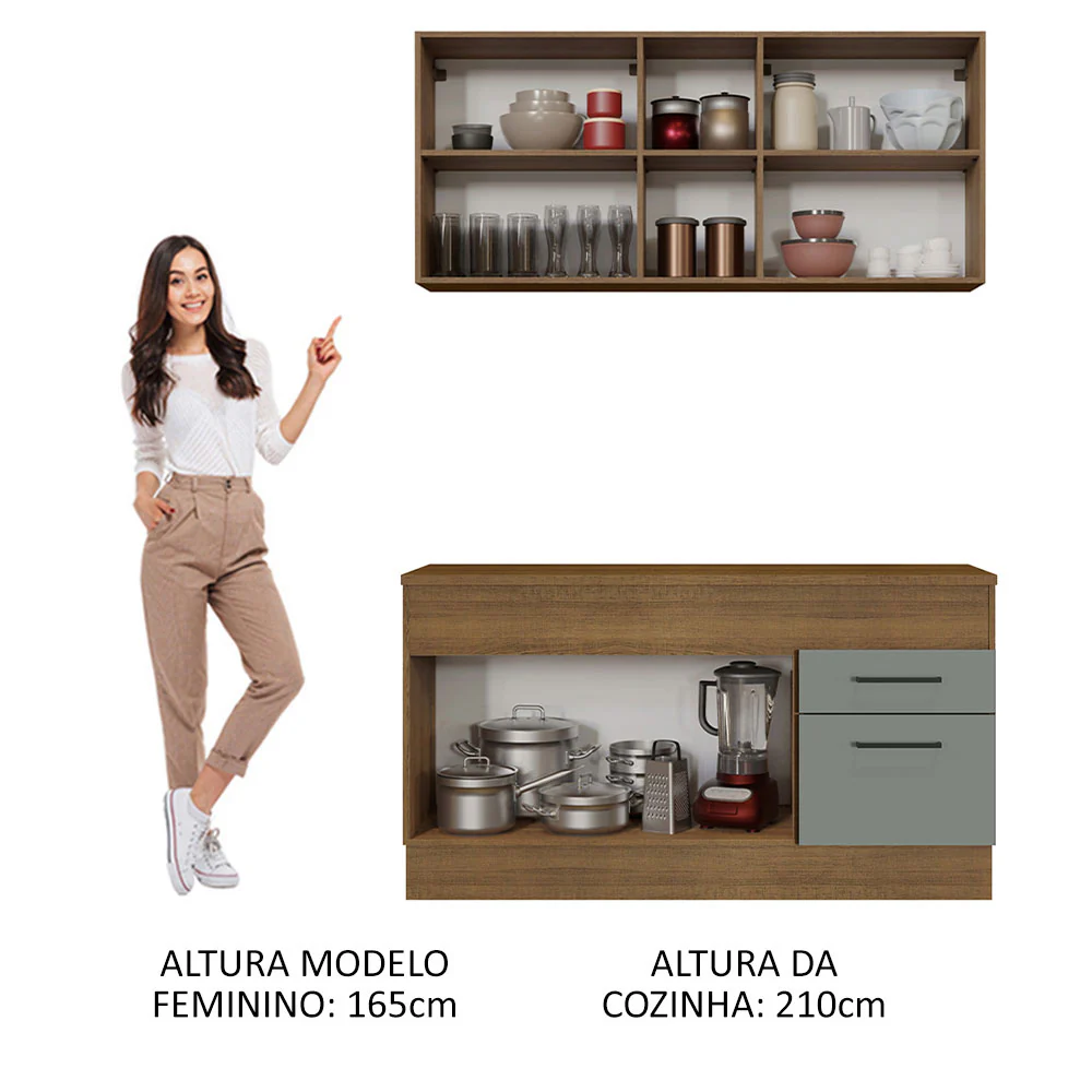 Armário de Cozinha Compacta 150cm Rustic/Cinza Agata Madesa 01 - Image 5